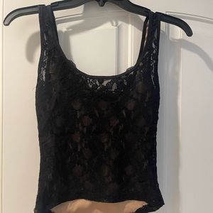 Top| black lace on the top and tan color under |